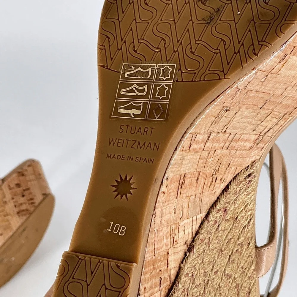 Stuart Weitzman Size 10 Tan Leather Espadrille‎ Wedge Platform Sandals NEW $495